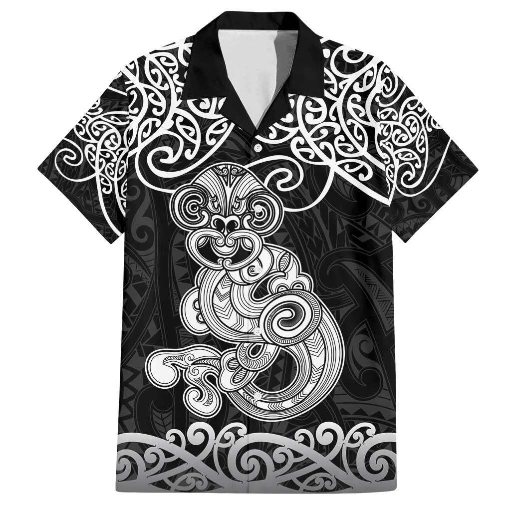 Te Reo Maori Tiki Inspired Art Family Matching Off Shoulder Short Dress and Hawaiian Shirt LT9 Dad's Shirt - Short Sleeve Black - Polynesian Pride