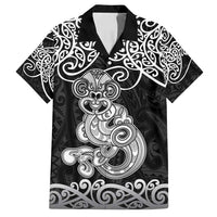 Te Reo Maori Tiki Inspired Art Family Matching Off Shoulder Short Dress and Hawaiian Shirt LT9 Dad's Shirt - Short Sleeve Black - Polynesian Pride