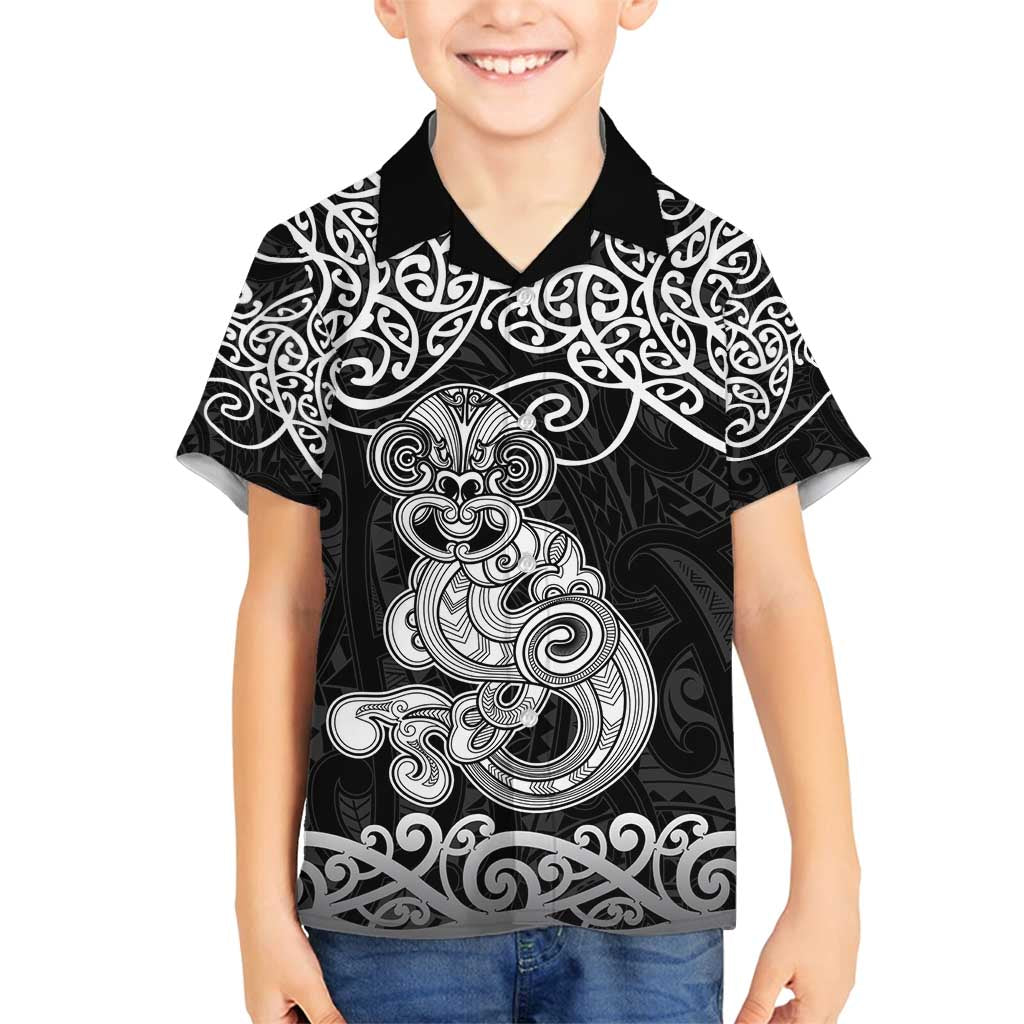 Te Reo Maori Tiki Inspired Art Family Matching Off Shoulder Short Dress and Hawaiian Shirt LT9 Son's Shirt Black - Polynesian Pride