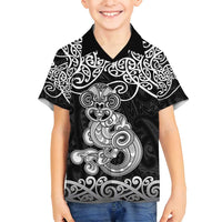 Te Reo Maori Tiki Inspired Art Family Matching Off Shoulder Short Dress and Hawaiian Shirt LT9 Son's Shirt Black - Polynesian Pride