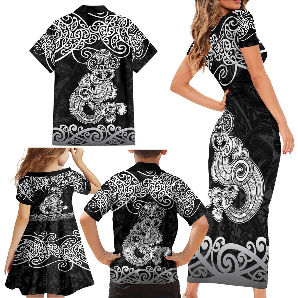 Te Reo Maori Tiki Inspired Art Family Matching Short Sleeve Bodycon Dress and Hawaiian Shirt
