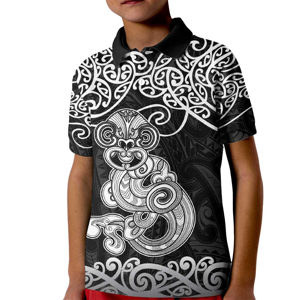 Te Reo Maori Tiki Inspired Art Kid Polo Shirt LT9 Kid Black - Polynesian Pride