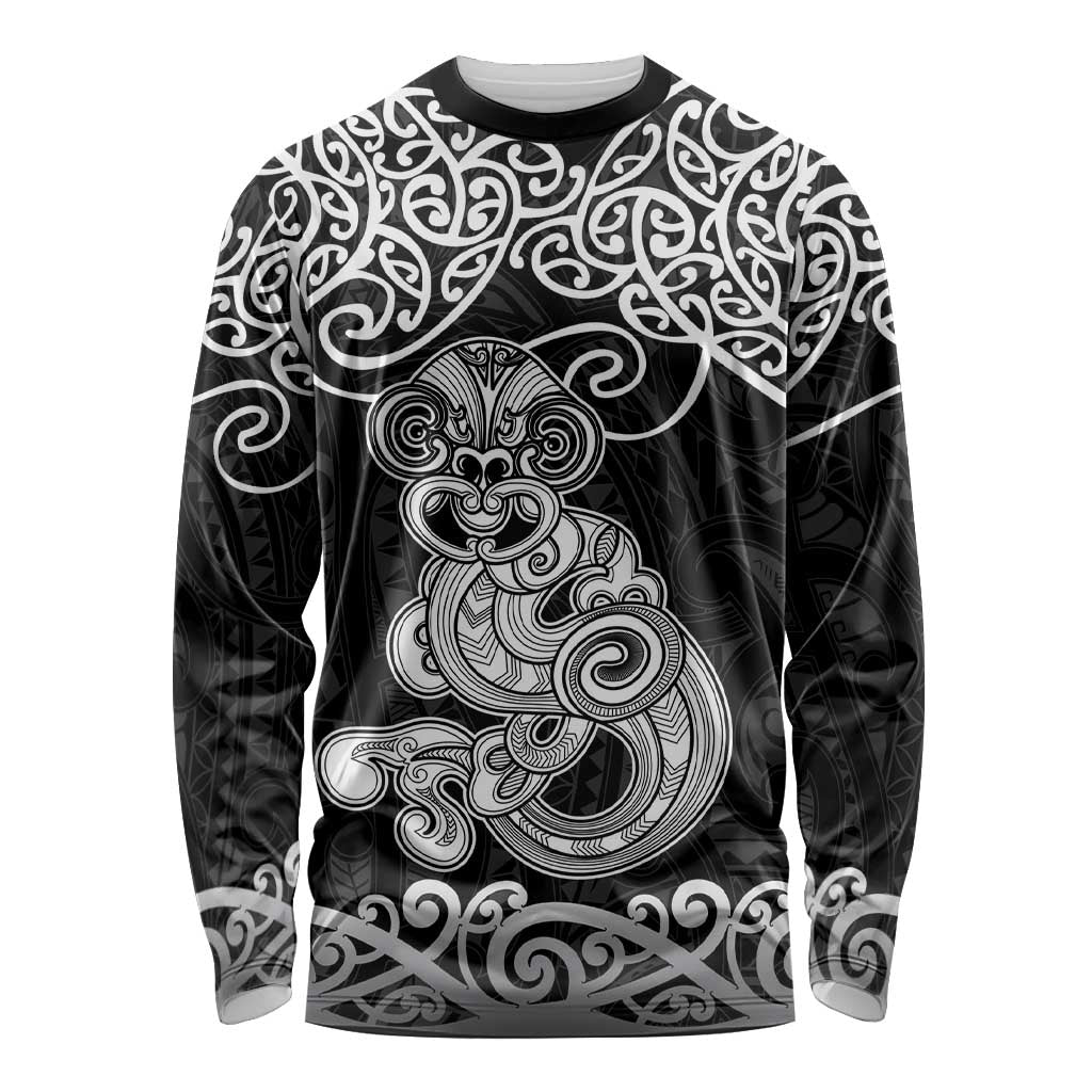 Te Reo Maori Tiki Inspired Art Long Sleeve Shirt LT9 Unisex Black - Polynesian Pride