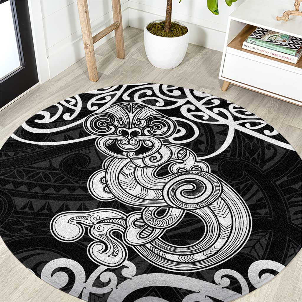 Te Reo Maori Tiki Inspired Art Round Carpet LT9 Black - Polynesian Pride