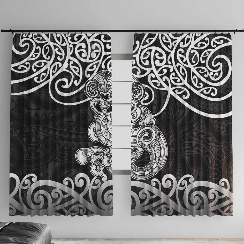 Te Reo Maori Tiki Inspired Art Window Curtain LT9 With Hooks Black - Polynesian Pride