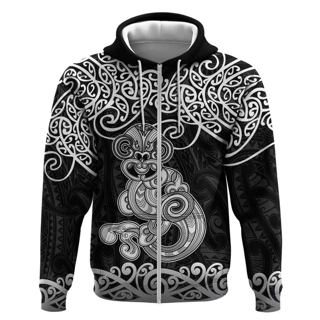 Te Reo Maori Tiki Inspired Art Zip Hoodie LT9 Zip Hoodie Black - Polynesian Pride