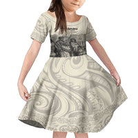 Whanau Maori Language Family Matching Long Sleeve Bodycon Dress and Hawaiian Shirt Te Reo Maori Inspired Art LT9 Daughter's Dress Nude - Polynesian Pride