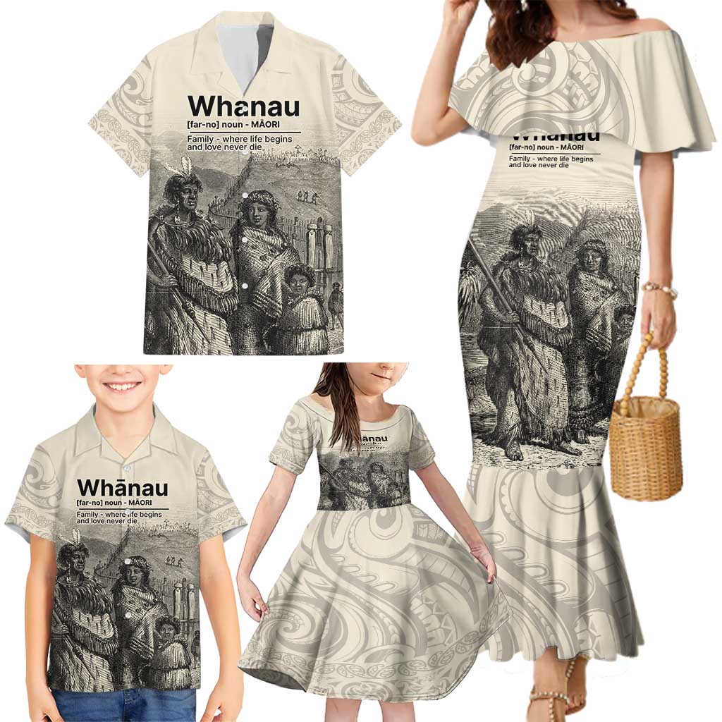Whanau Maori Language Family Matching Mermaid Dress and Hawaiian Shirt Te Reo Maori Inspired Art