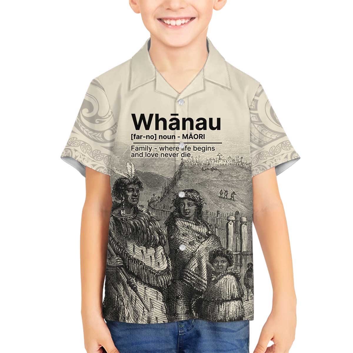 Whanau Maori Language Family Matching Puletasi and Hawaiian Shirt Te Reo Maori Inspired Art