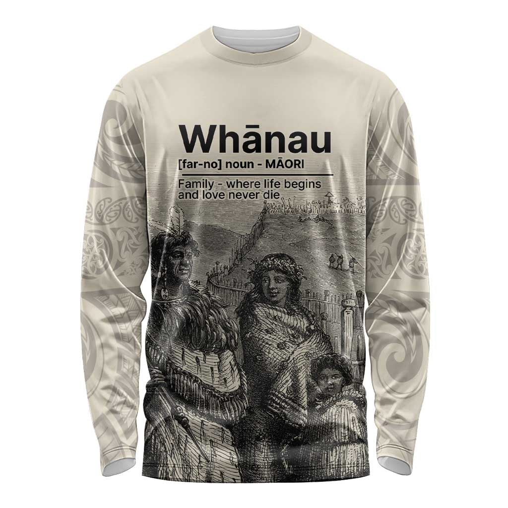 Whanau Maori Language Long Sleeve Shirt Te Reo Maori Inspired Art LT9 Unisex Nude - Polynesian Pride