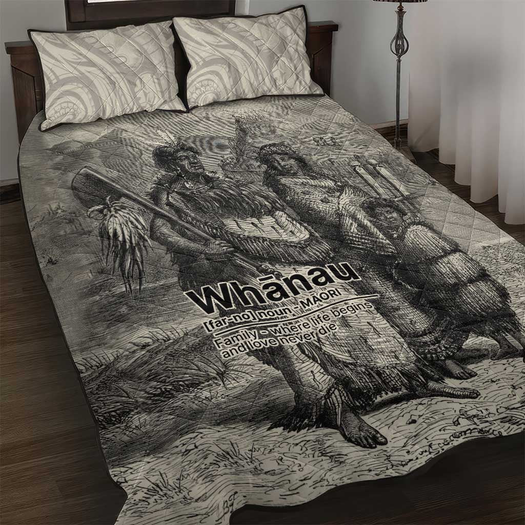 Whanau Maori Language Quilt Bed Set Te Reo Maori Inspired Art LT9 Nude - Polynesian Pride