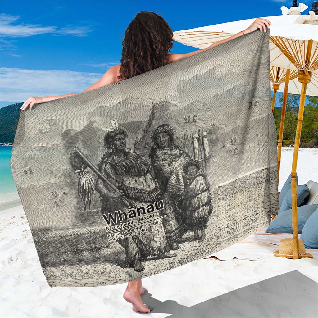 Whanau Maori Language Sarong Te Reo Maori Inspired Art LT9 One Size 44 x 66 inches Nude - Polynesian Pride