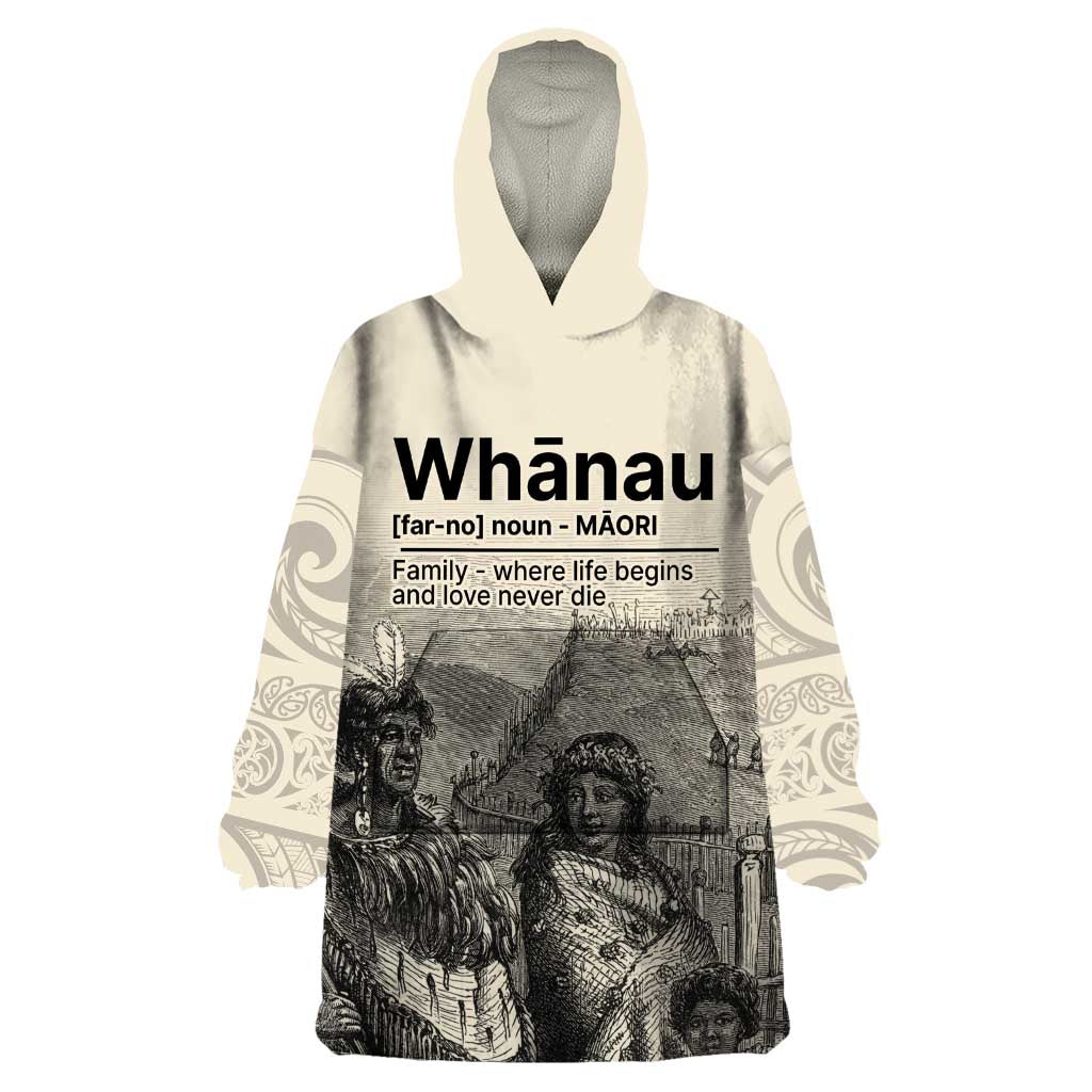 Whanau Maori Language Wearable Blanket Hoodie Te Reo Maori Inspired Art LT9 One Size Nude - Polynesian Pride
