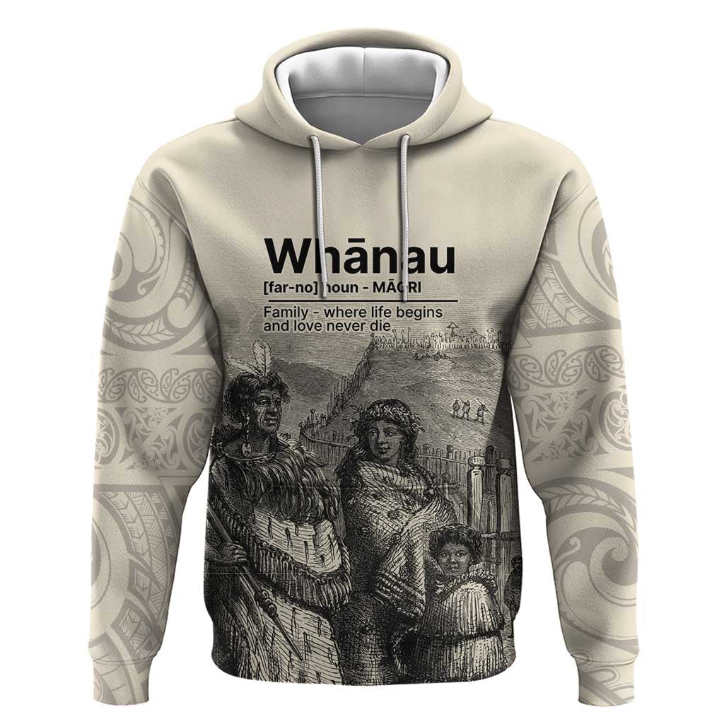 Whanau Maori Language Zip Hoodie Te Reo Maori Inspired Art LT9 Pullover Hoodie Nude - Polynesian Pride