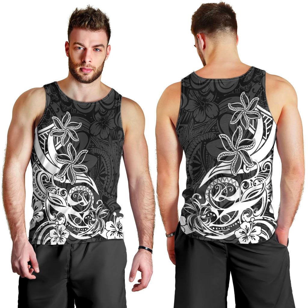 Polynesian Sunset Plumeria Men Tank Top Pacific Island Tribal Black Style LT9 - Polynesian Pride