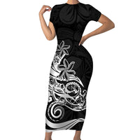 Polynesian Sunset Plumeria Short Sleeve Bodycon Dress Pacific Island Tribal Black Style LT9 Long Dress Black - Polynesian Pride