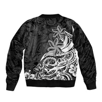Polynesian Sunset Plumeria Sleeve Zip Bomber Jacket Pacific Island Tribal Black Style LT9 - Polynesian Pride