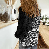 Polynesian Sunset Plumeria Women Casual Shirt Pacific Island Tribal Black Style LT9 - Polynesian Pride
