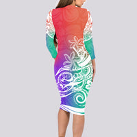 Polynesian Sunset Plumeria Long Sleeve Bodycon Dress Pacific Island Tribal Blossom Style LT9 - Polynesian Pride