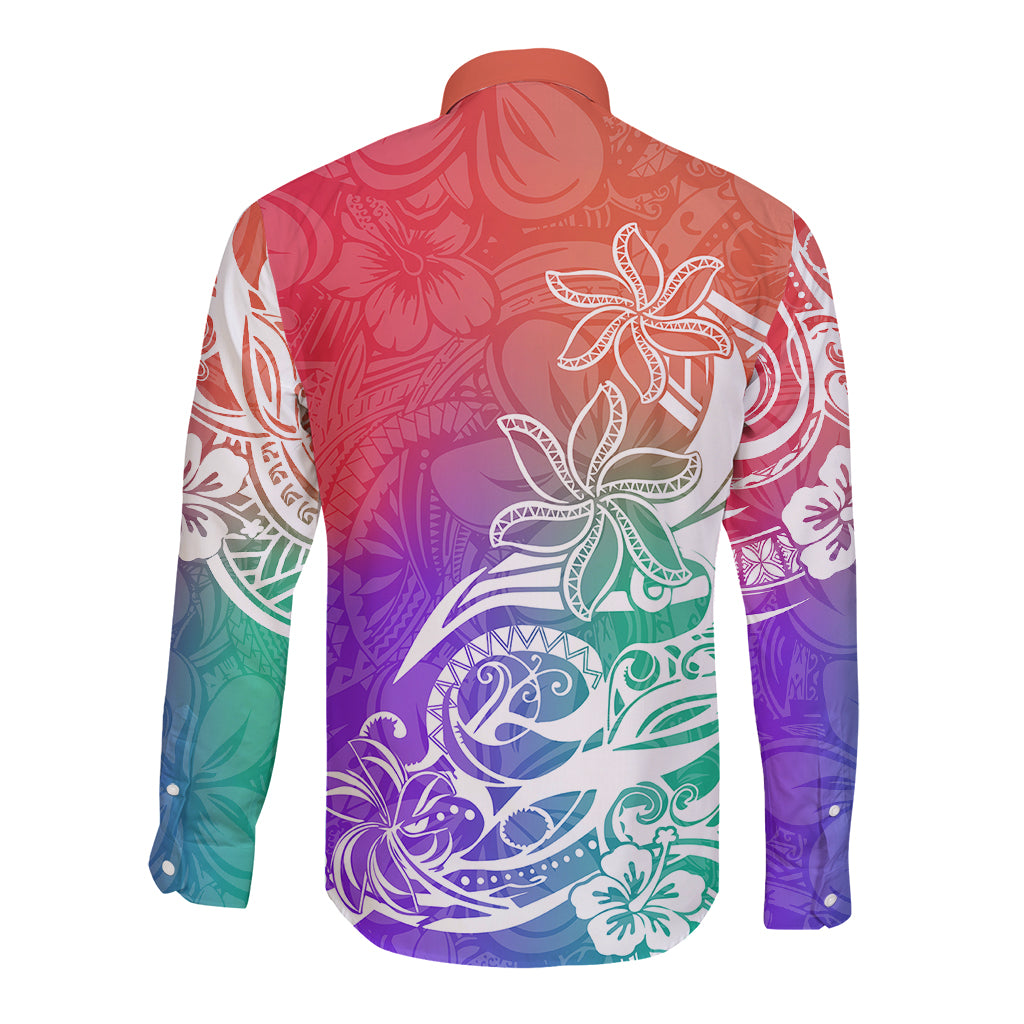 Polynesian Sunset Plumeria Long Sleeve Button Shirt Pacific Island Tribal Blossom Style LT9 - Polynesian Pride