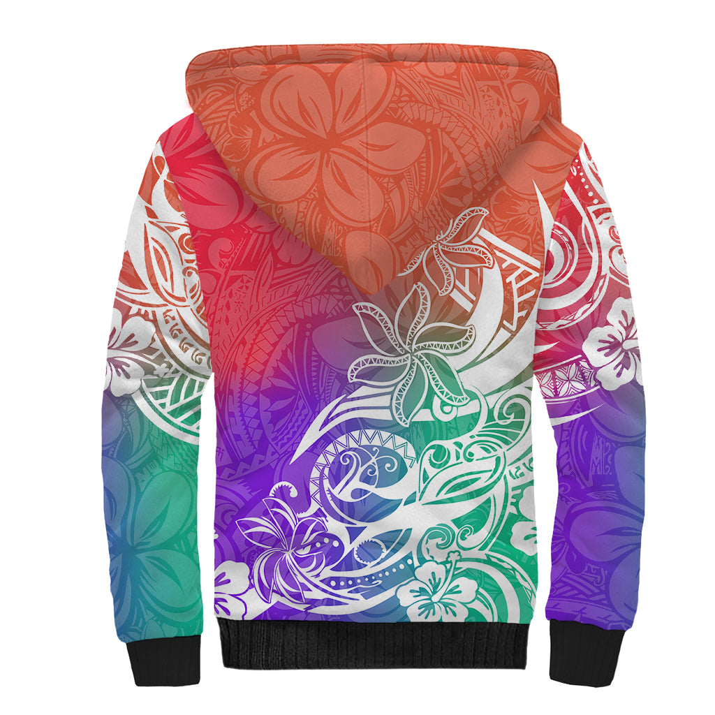 Polynesian Sunset Plumeria Sherpa Hoodie Pacific Island Tribal Blossom Style LT9 - Polynesian Pride
