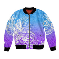 Polynesian Sunset Plumeria Bomber Jacket Pacific Island Tribal Blue Style LT9 Unisex Blue - Polynesian Pride
