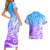 Polynesian Sunset Plumeria Couples Matching Short Sleeve Bodycon Dress and Hawaiian Shirt Pacific Island Tribal Blue Style LT9 - Polynesian Pride