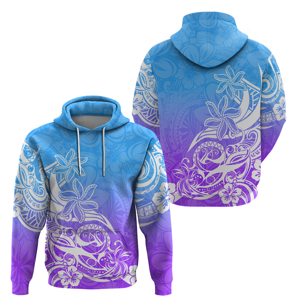 Polynesian Sunset Plumeria Hoodie Pacific Island Tribal Blue Style LT9 - Polynesian Pride