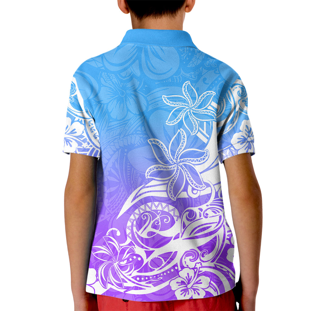 Polynesian Sunset Plumeria Kid Polo Shirt Pacific Island Tribal Blue Style LT9 - Polynesian Pride
