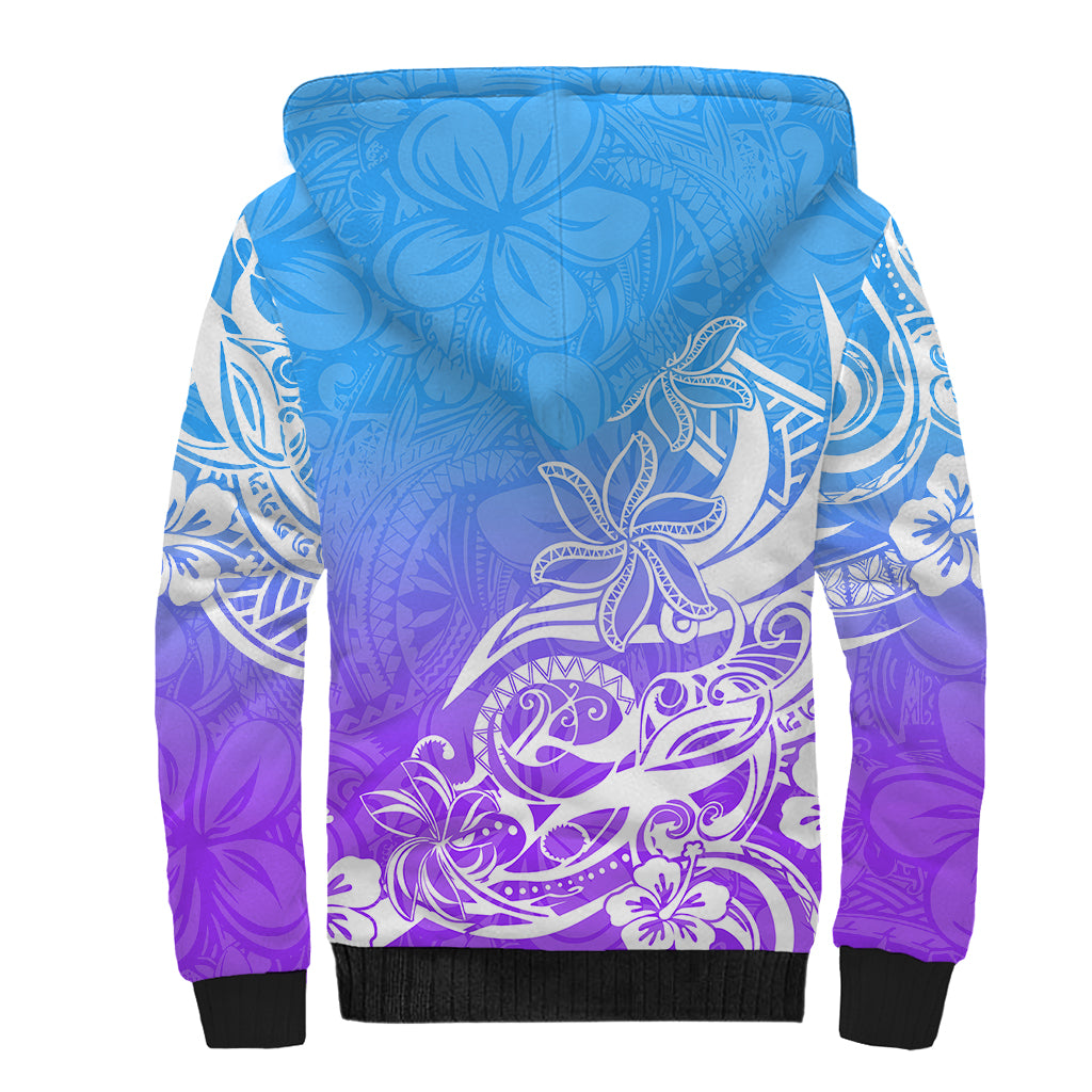 Polynesian Sunset Plumeria Sherpa Hoodie Pacific Island Tribal Blue Style LT9 - Polynesian Pride