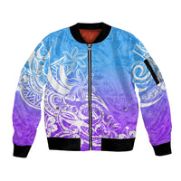 Polynesian Sunset Plumeria Sleeve Zip Bomber Jacket Pacific Island Tribal Blue Style LT9 Unisex Blue - Polynesian Pride