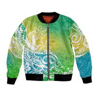 Polynesian Sunset Plumeria Bomber Jacket Pacific Island Tribal Green Style LT9 Unisex Green - Polynesian Pride