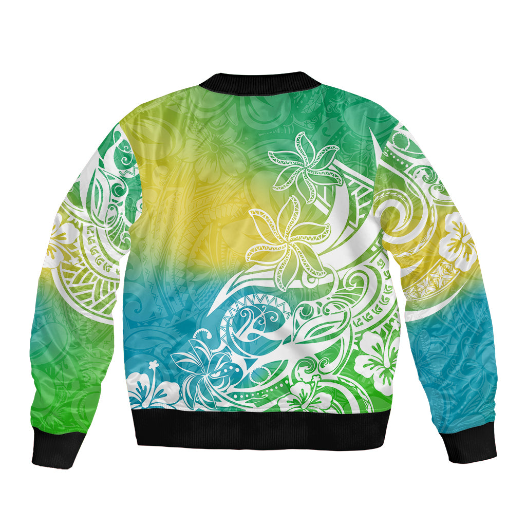 Polynesian Sunset Plumeria Bomber Jacket Pacific Island Tribal Green Style LT9 - Polynesian Pride
