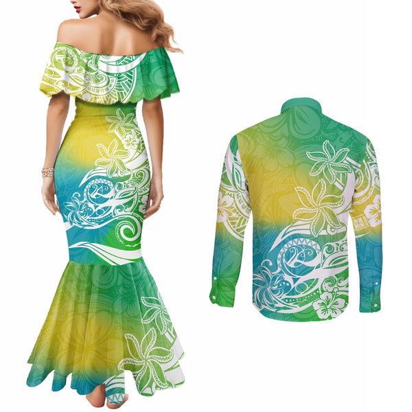 Polynesia Long Sleeve Button Shirt Whale Tale and Polynesian Sunset Plumeria Rainbow LT9 main image 1
