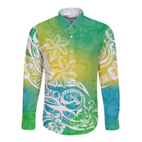 Polynesian Sunset Plumeria Long Sleeve Button Shirt Pacific Island Tribal Green Style LT9 Unisex Green - Polynesian Pride
