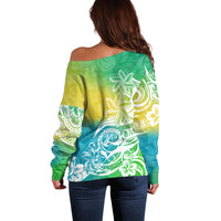 Polynesian Sunset Plumeria Off Shoulder Sweater Pacific Island Tribal Green Style LT9 - Polynesian Pride