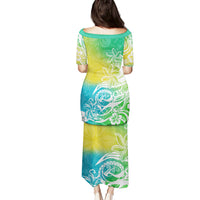 Polynesian Sunset Plumeria Puletasi Pacific Island Tribal Green Style LT9 - Polynesian Pride