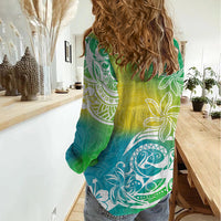 Polynesian Sunset Plumeria Women Casual Shirt Pacific Island Tribal Green Style LT9 - Polynesian Pride