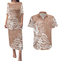 Polynesian Sunset Plumeria Couples Matching Puletasi Dress and Hawaiian Shirt Pacific Island Tribal Nude Style LT9 Nude - Polynesian Pride