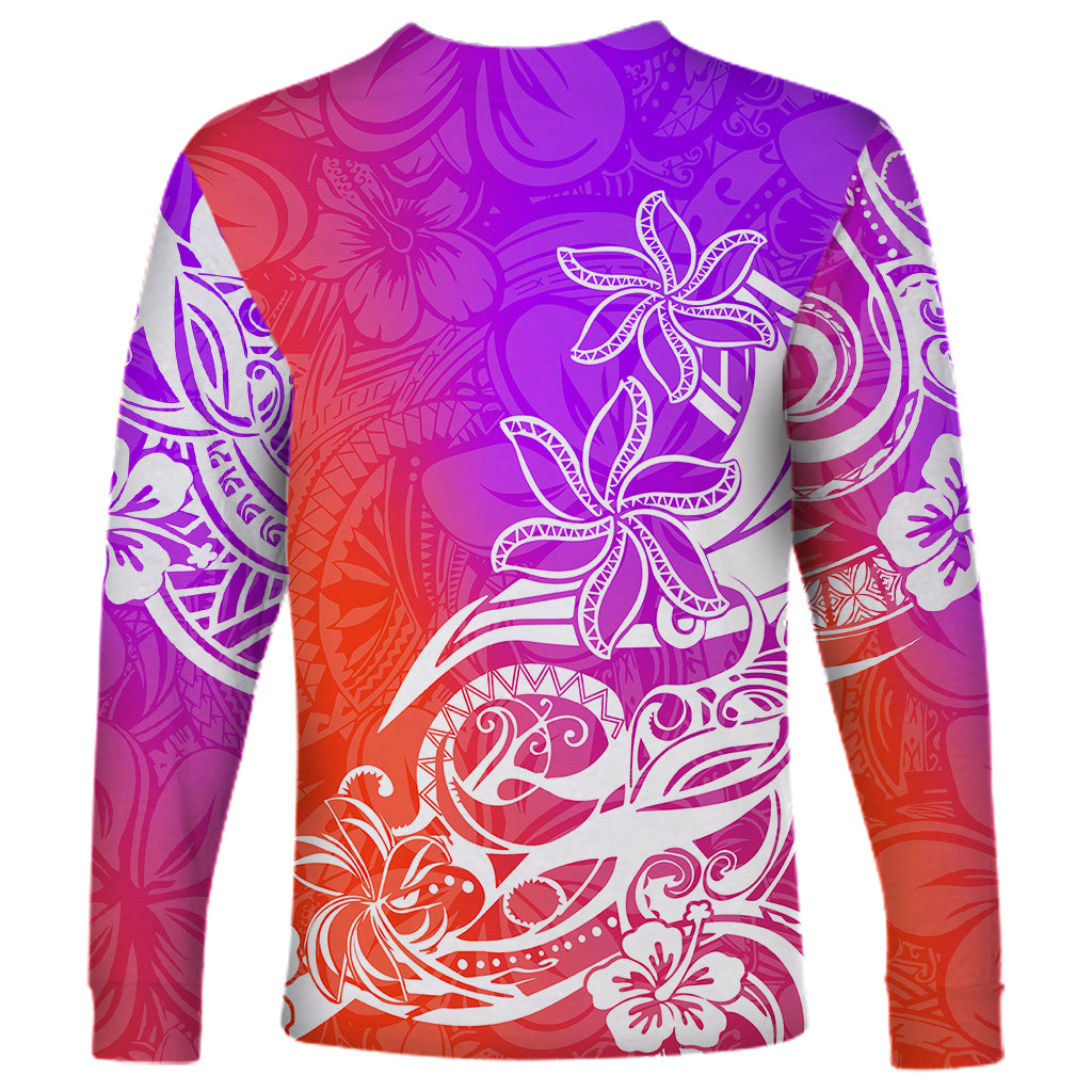 Polynesian Sunset Plumeria Long Sleeve Shirt Pacific Island Tribal Purple Style LT9 - Polynesian Pride