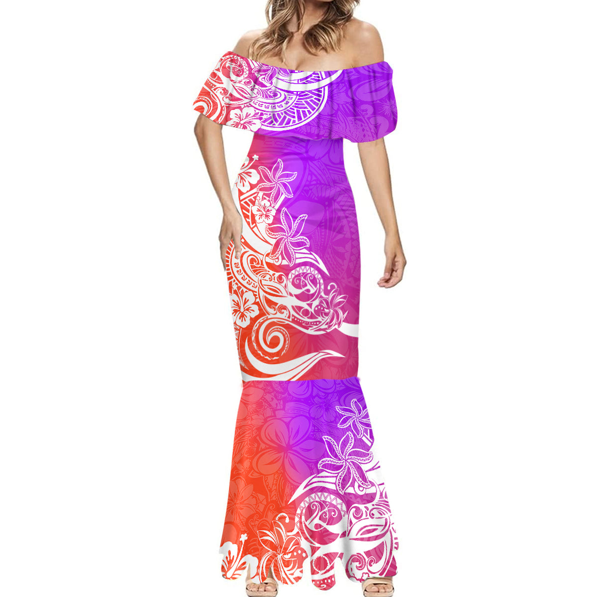 Polynesian Sunset Plumeria Mermaid Dress Pacific Island Tribal Purple Style LT9 - Polynesian Pride