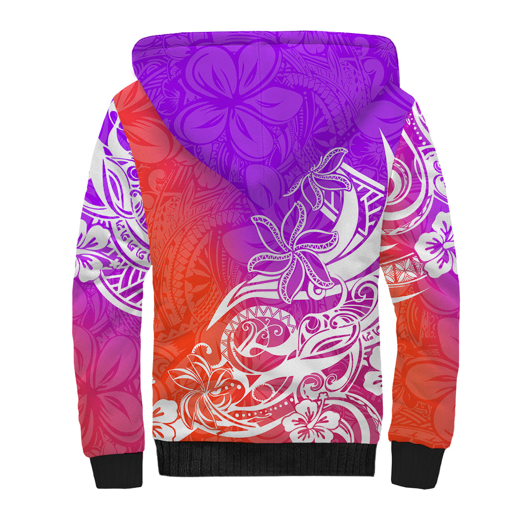 Polynesian Sunset Plumeria Sherpa Hoodie Pacific Island Tribal Purple Style LT9 - Polynesian Pride
