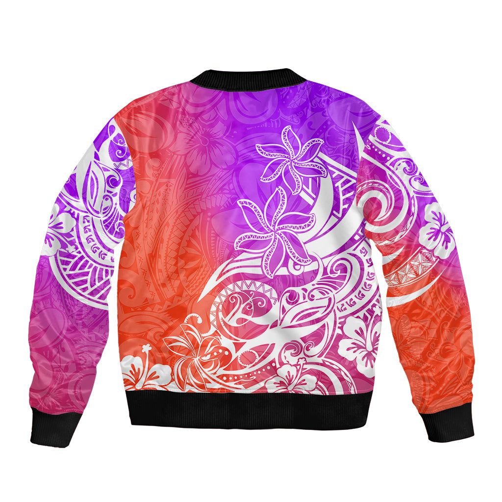 Polynesian Sunset Plumeria Sleeve Zip Bomber Jacket Pacific Island Tribal Purple Style LT9 - Polynesian Pride