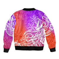Polynesian Sunset Plumeria Sleeve Zip Bomber Jacket Pacific Island Tribal Purple Style LT9 - Polynesian Pride