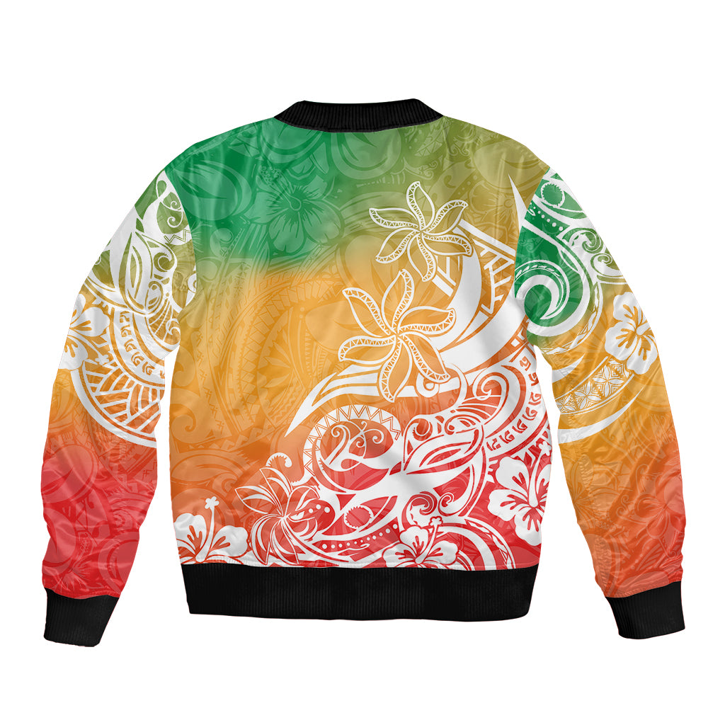 Polynesian Sunset Plumeria Bomber Jacket Pacific Island Tribal Reggae Style LT9 - Polynesian Pride