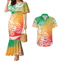 Polynesian Sunset Plumeria Couples Matching Mermaid Dress and Hawaiian Shirt Pacific Island Tribal Reggae Style LT9 Reggae - Polynesian Pride
