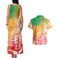 Polynesian Sunset Plumeria Couples Matching Tank Maxi Dress and Hawaiian Shirt Pacific Island Tribal Reggae Style LT9 - Polynesian Pride