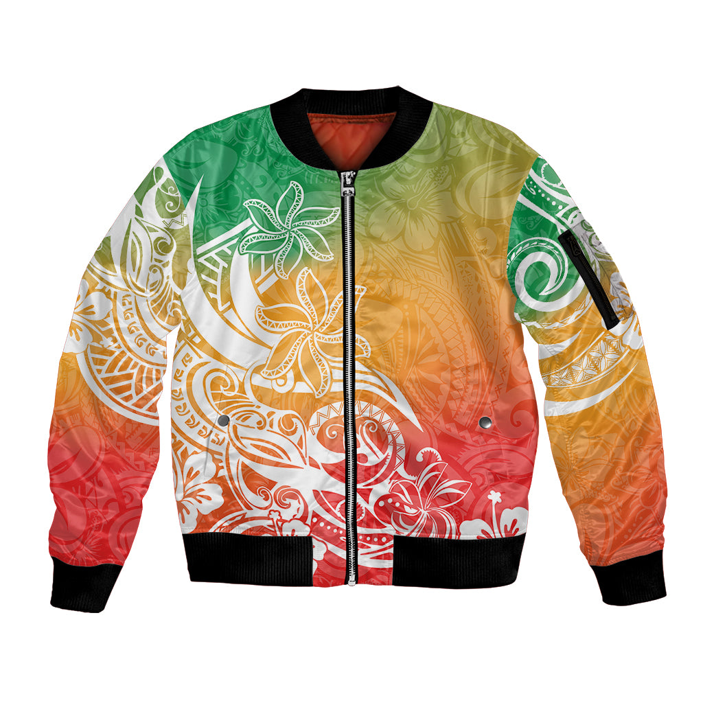Polynesian Sunset Plumeria Sleeve Zip Bomber Jacket Pacific Island Tribal Reggae Style LT9 Unisex Reggae - Polynesian Pride