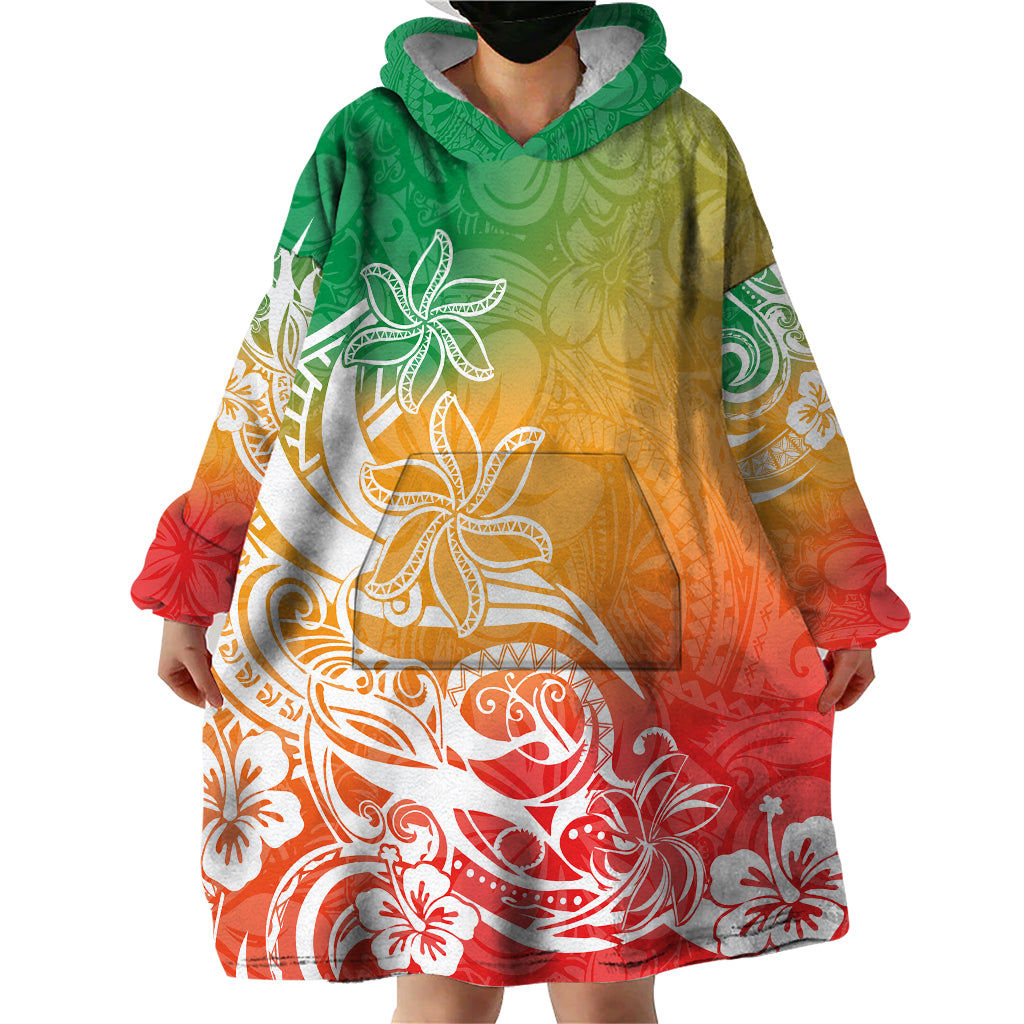 Polynesian Sunset Plumeria Wearable Blanket Hoodie Pacific Island Tribal Reggae Style LT9 - Polynesian Pride