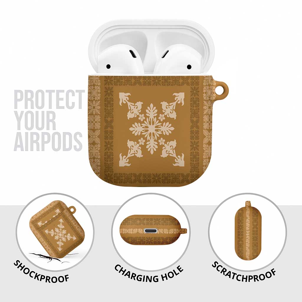 Hawaiian Quilt Block Design AirPods Case Gold Hawaii Culture Motifs - Polynesian Pride
